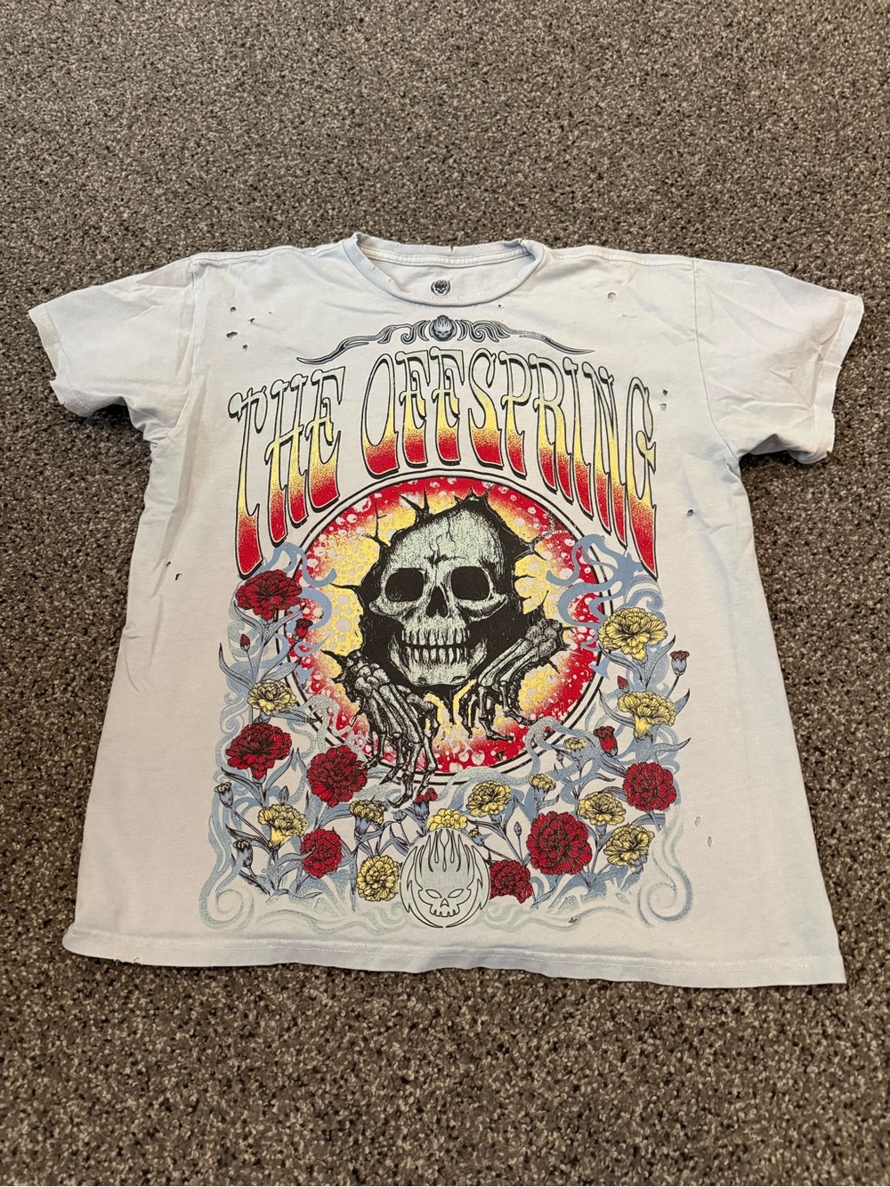 The Offspring Graphic Band Tee - blue  with Red & Yellow Floral Skull size small